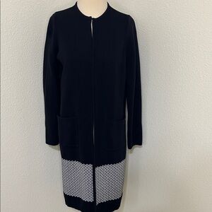 Calvin Klein Black Long Cardigan with White Pattern M Medium